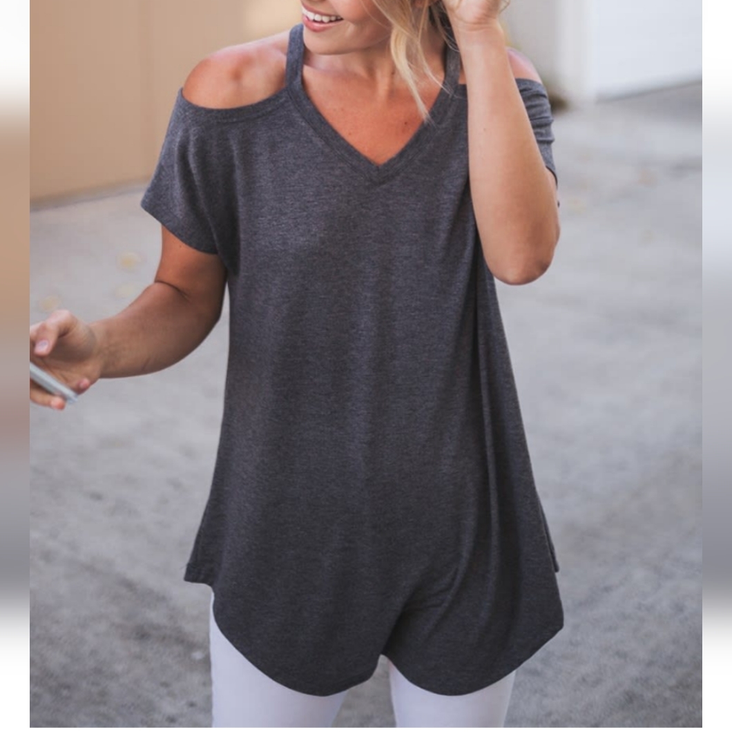 Nwot Cut Out V-Neck Charcoal Gray T-Shirt